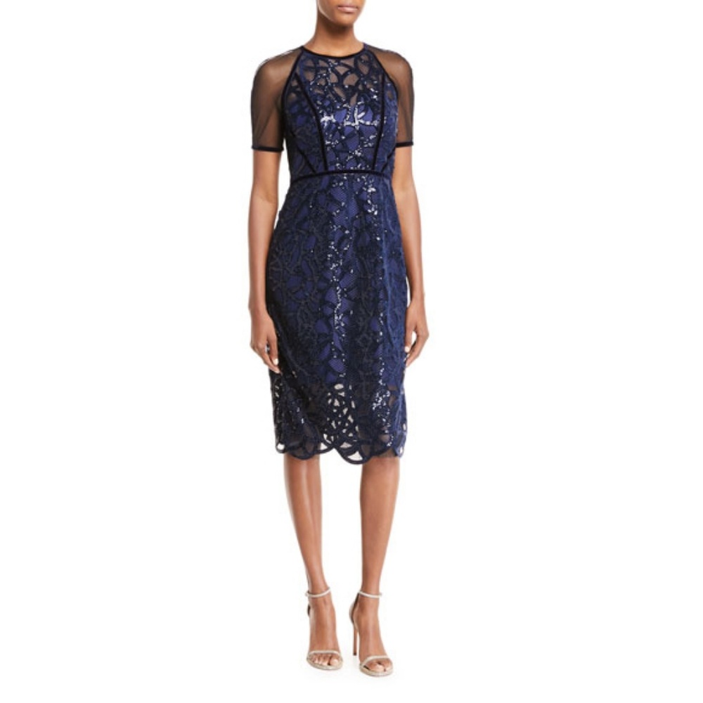 Elite Tahari Katia Embellished Sheer Sheath Dress